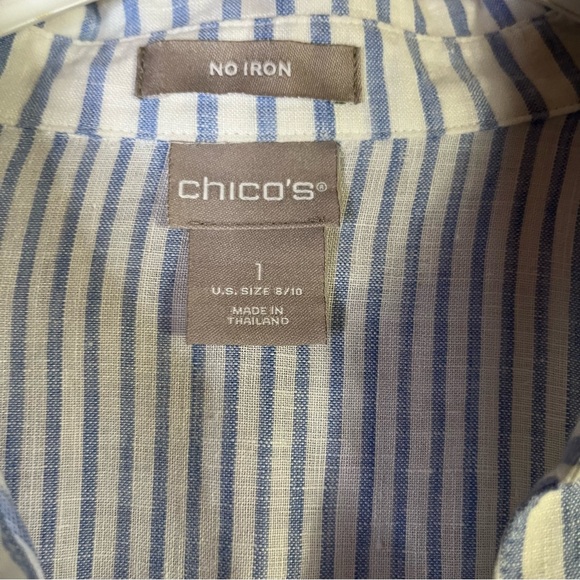 Chico’s Blue Stripe 100%‎ Linen Blouse Size 8/10 - Picture 5 of 5